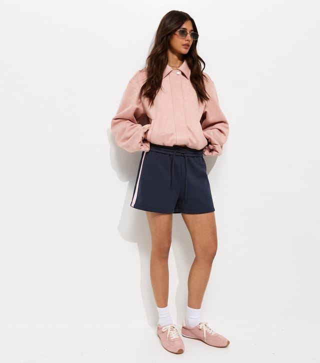 New Look Women's Blue Cotton Rich Fold Over Waistband Side Stripe Shorts New Look - 3