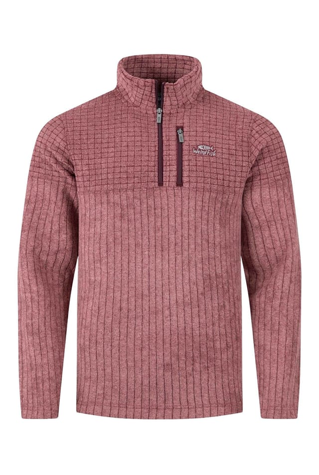 Weird Fish Weird Fish Men's Longmont 1/4 Zip Stripe Grid Fleece in Wine - 2