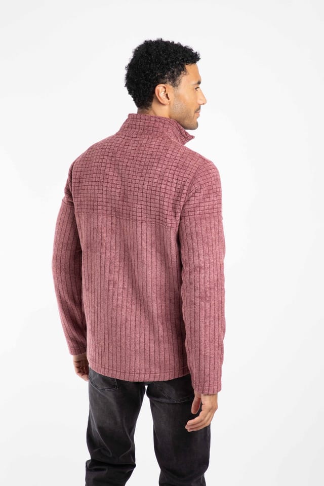 Weird Fish Weird Fish Men's Longmont 1/4 Zip Stripe Grid Fleece in Wine - 3