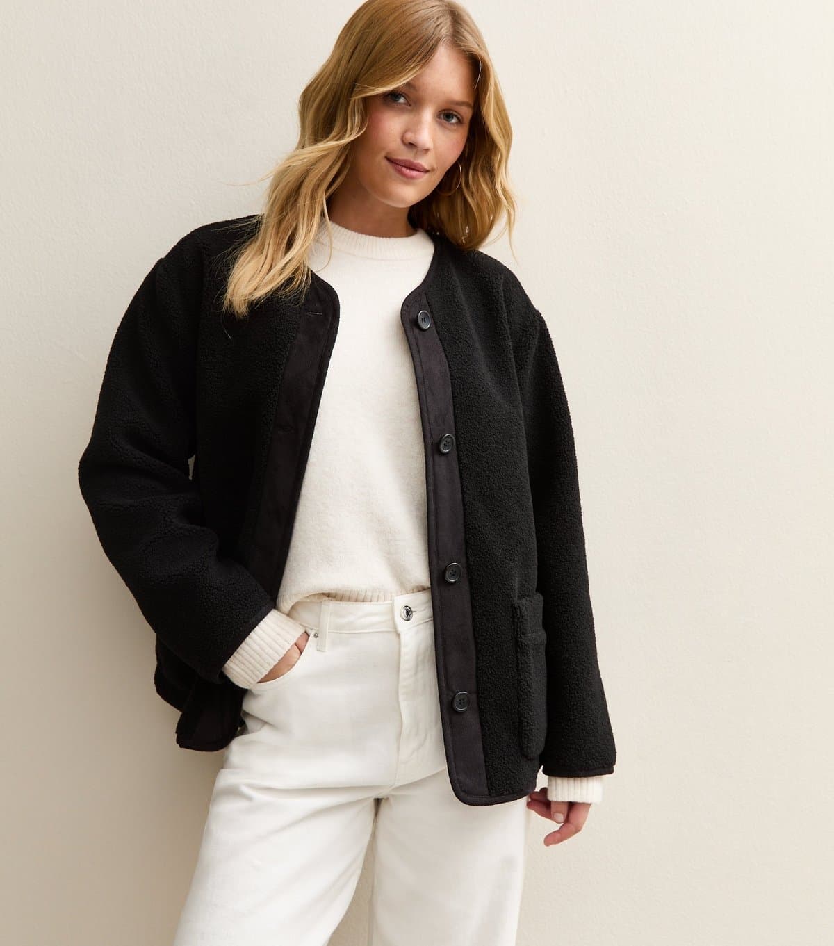 New Look Women's Black Borg Button Through Jacket New Look