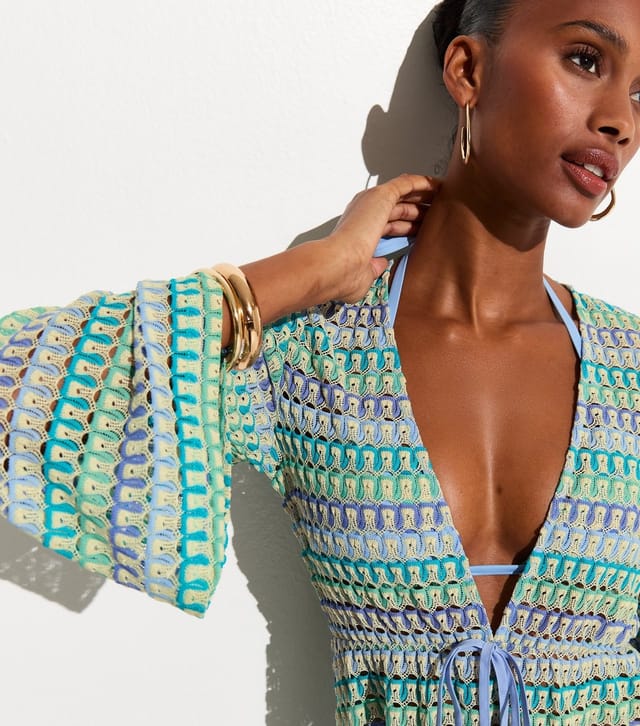 New Look Women's Blue Crochet Flared Sleeve Kaftan Beach Dress New Look - 2