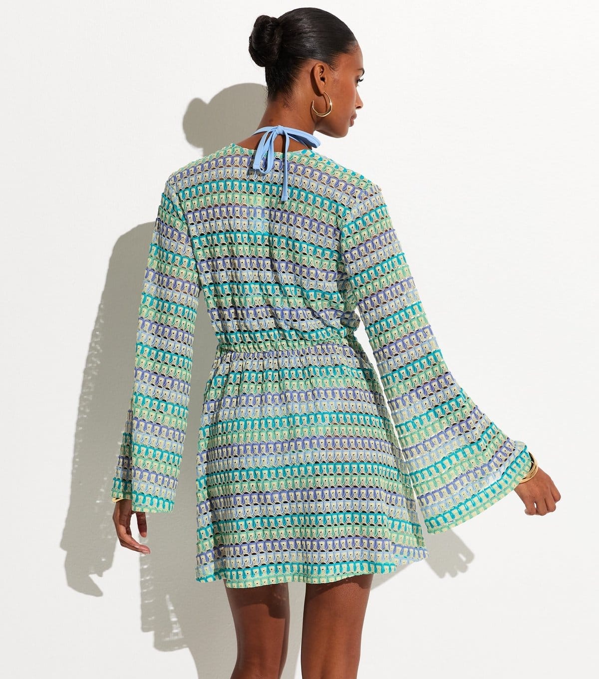 New Look Women's Blue Crochet Flared Sleeve Kaftan Beach Dress New Look - 4