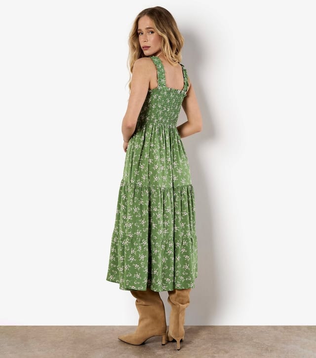 Apricot Women's Green Floral Print Tiered Midi Dress Apricot New Look - 3