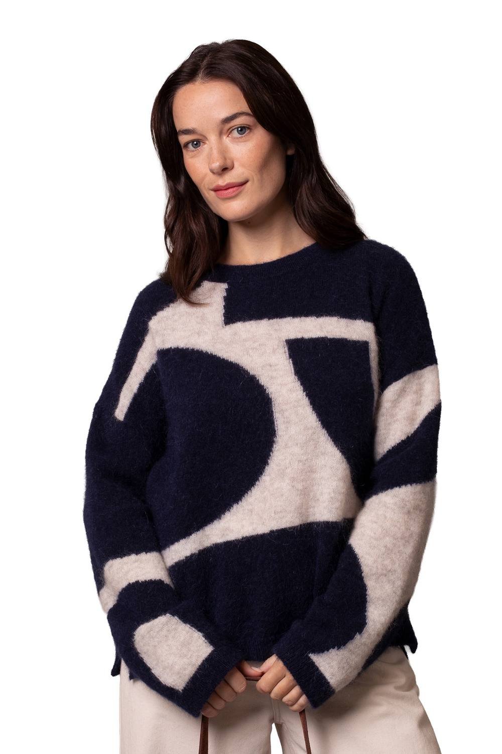 Celtic & Co Celtic & Co Women's Abstract Geo Sweater in Dark Navy - 2