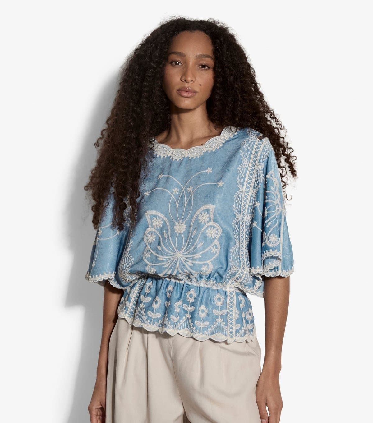 Apricot Women's Blue Embroidered Batwing Top Apricot New Look