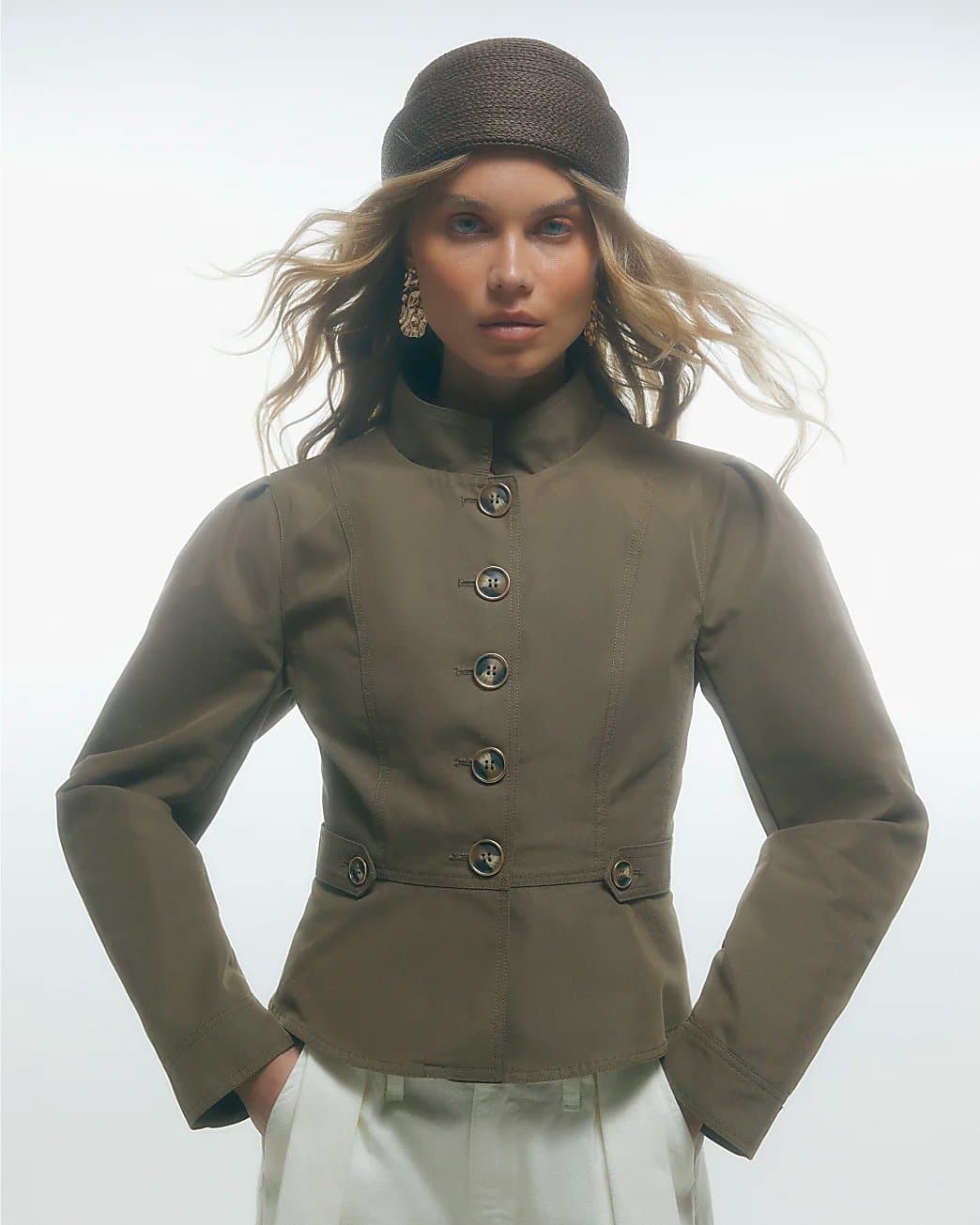 River Island River Island Womens Beige High Neck Fitted Jacket