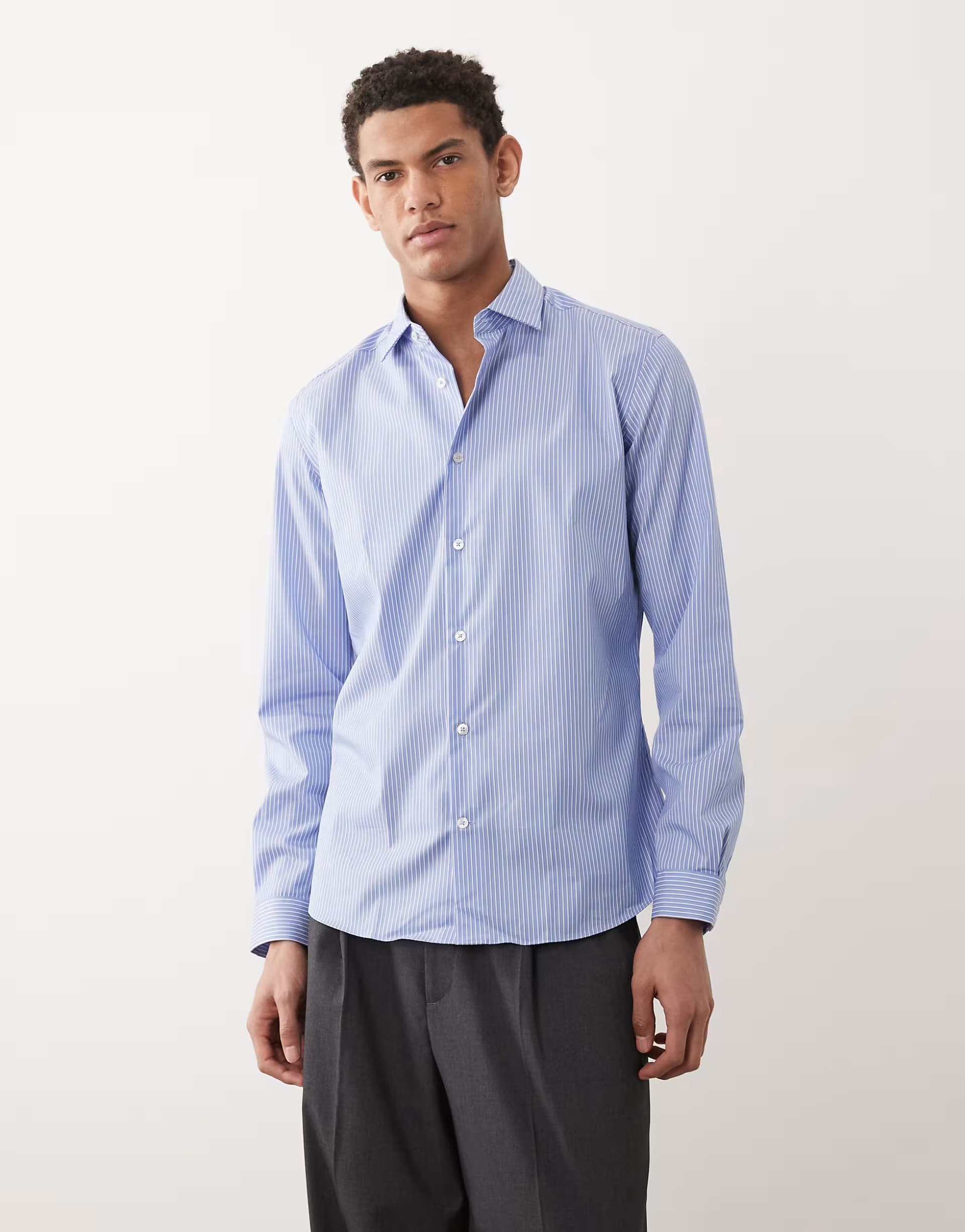 ASOS Mango cotton mix striped shirt in blue