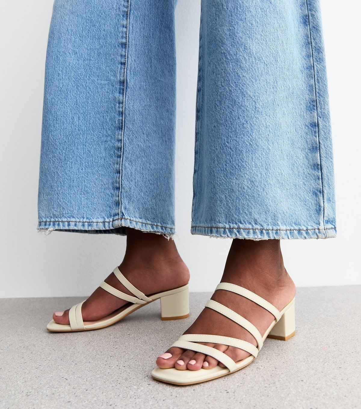 New Look Women's Off White Faux Leather Block Heel Mule Sandals Vegan New Look - 1