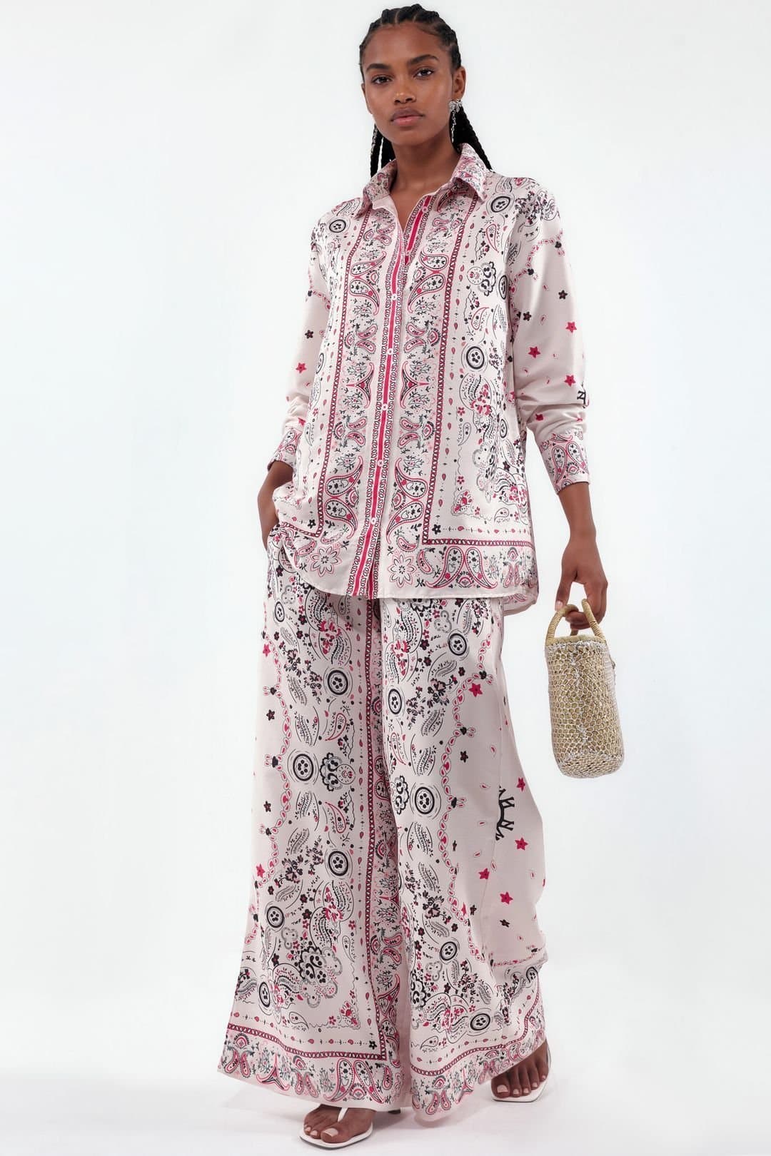 MSN Collection MSN Collection Women's Paisley Shirt & Wide-Leg Pants Set