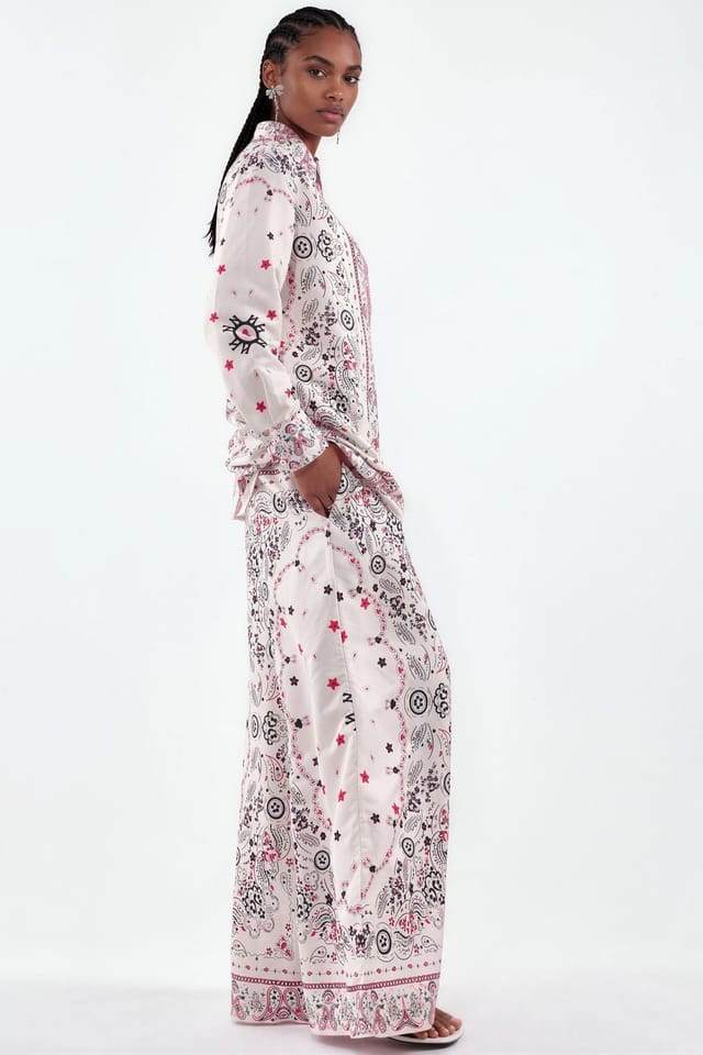MSN Collection MSN Collection Women's Paisley Shirt & Wide-Leg Pants Set - 2