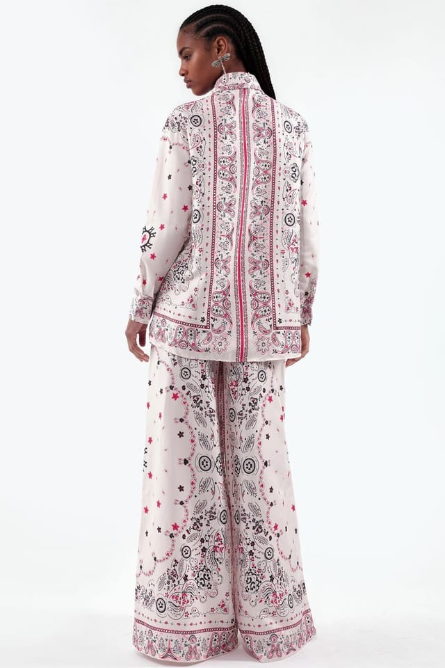 MSN Collection MSN Collection Women's Paisley Shirt & Wide-Leg Pants Set - 3
