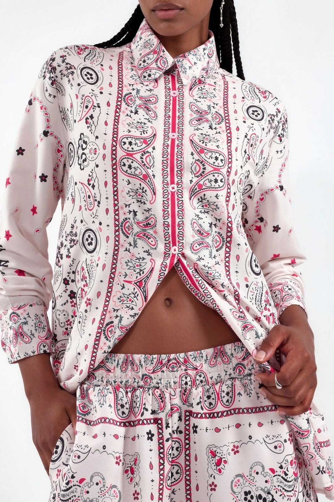 MSN Collection MSN Collection Women's Paisley Shirt & Wide-Leg Pants Set - 4