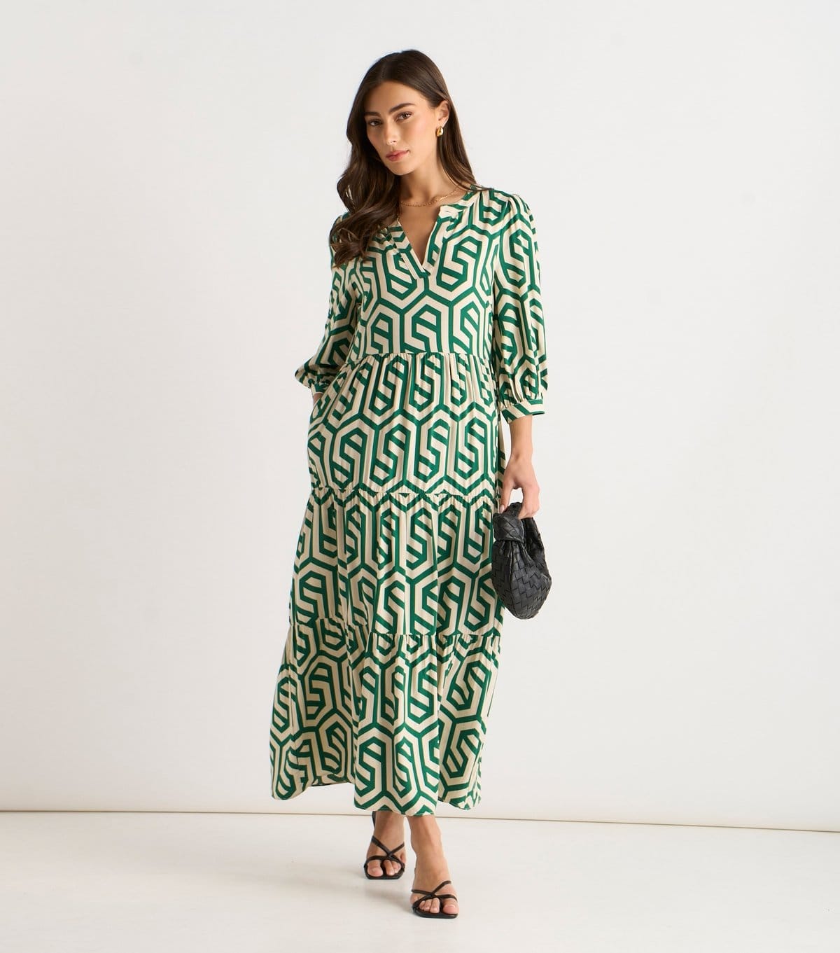 Gini London Women's Green Abstract Print Long Sleeve Maxi Dress Gini London New Look - 1