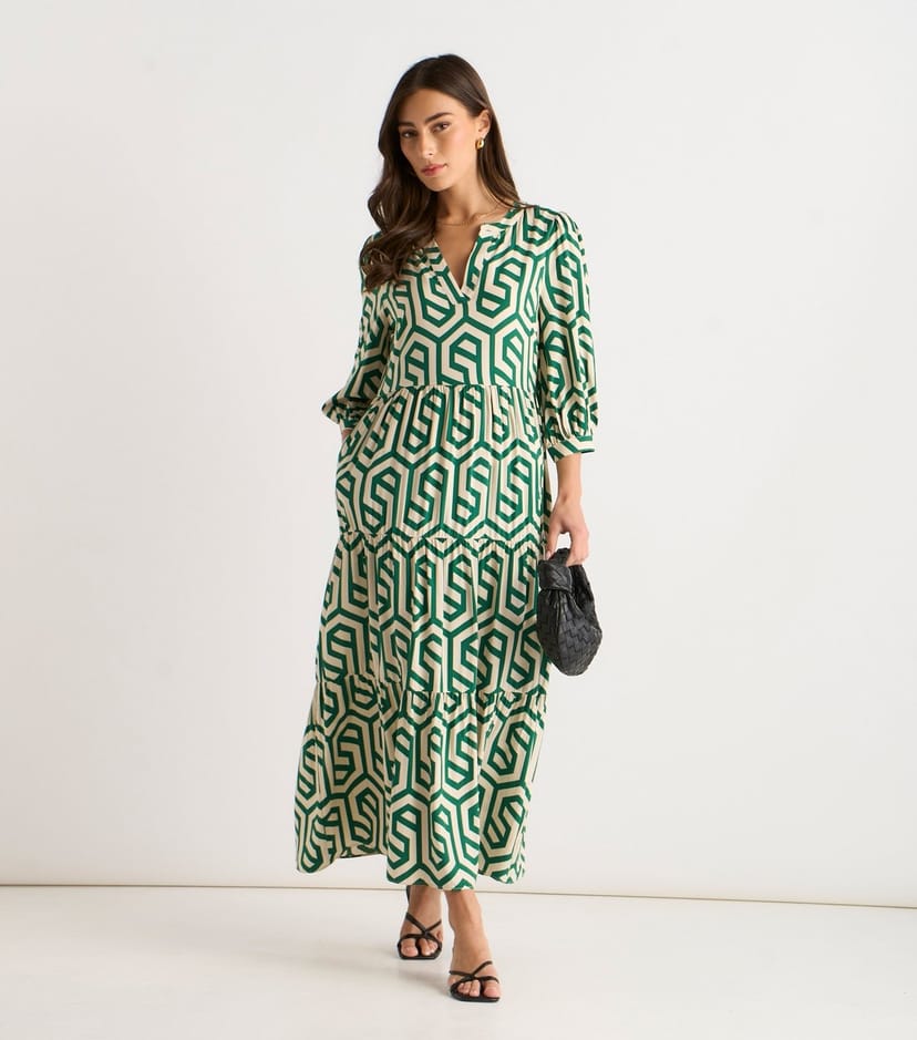 Gini London Women's Green Abstract Print Long Sleeve Maxi Dress Gini London New Look - 1