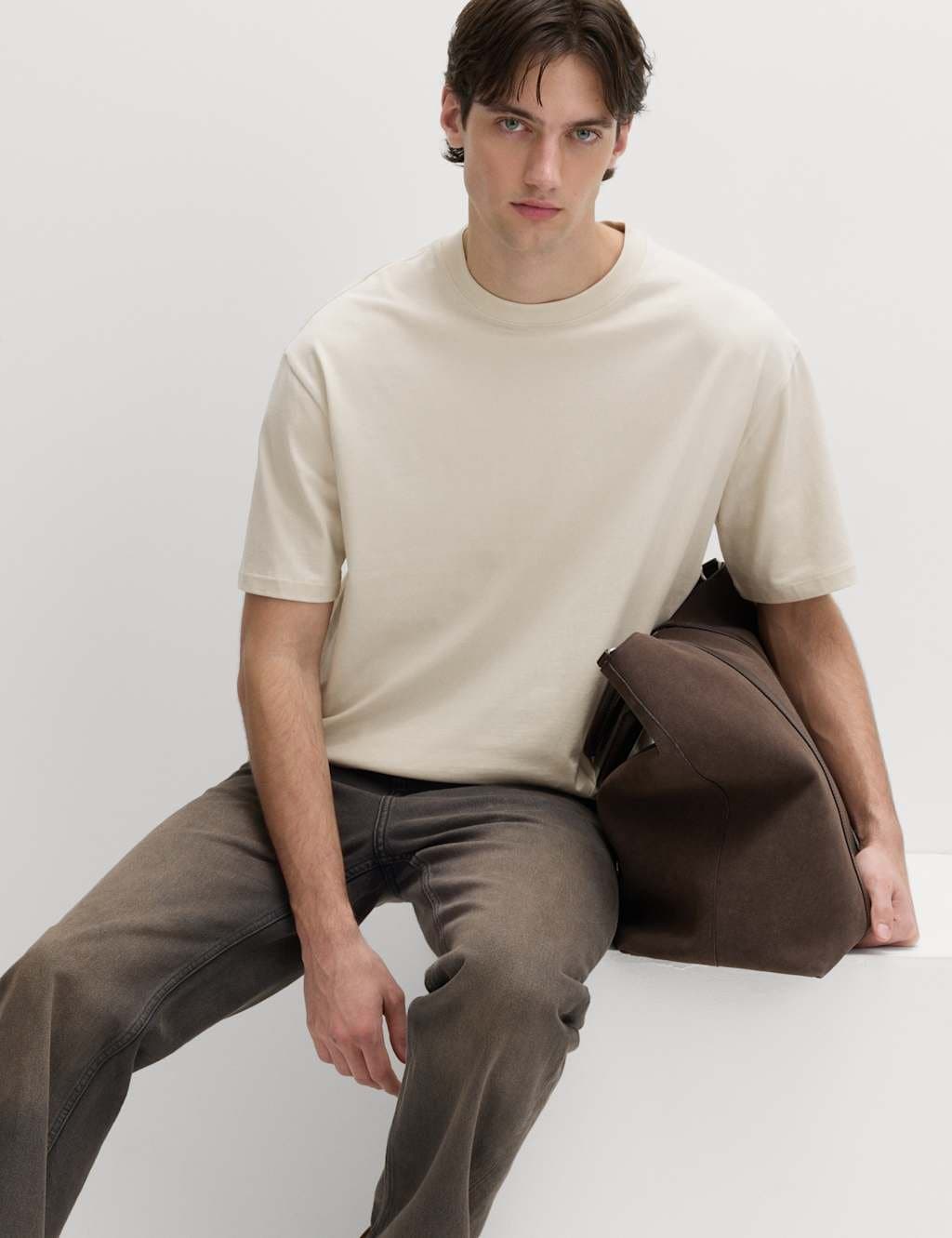 Marks & Spencer M&S Pure Cotton Oversized Midweight T-Shirt Ecru