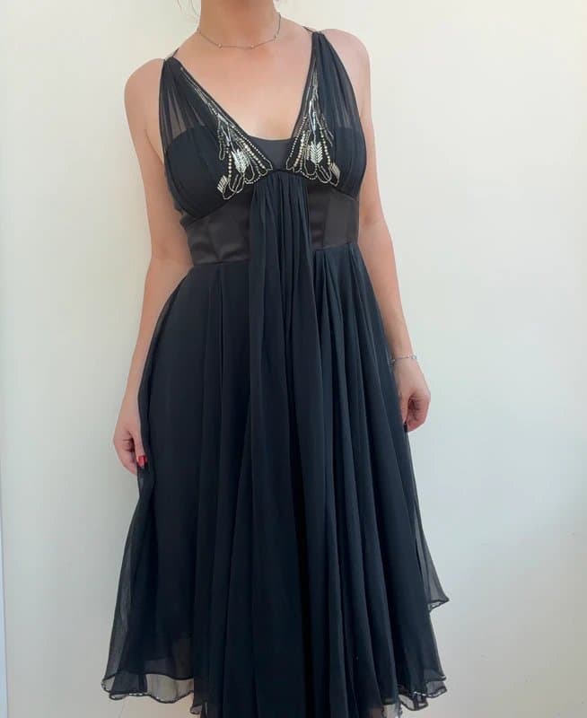 Karen Millen Vintage Karen Millen 100% Silk Black Beaded Chiffon Dress UK 10