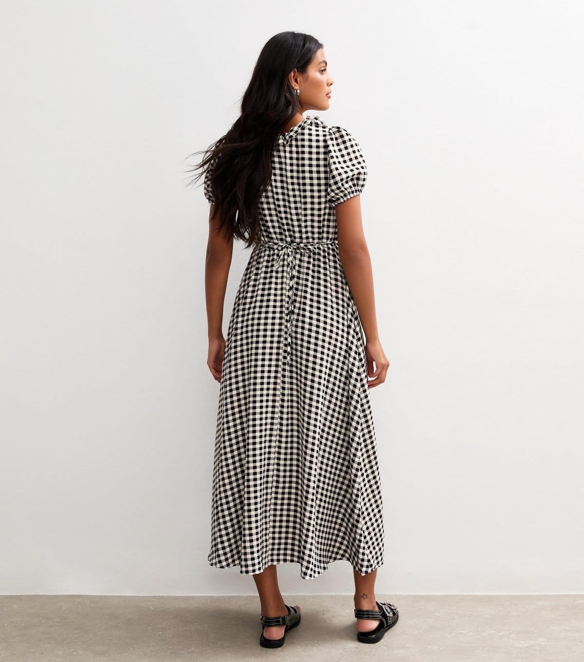 New Look Women's Black Gingham Print Ruffle Trim Button Detail Tea Dress New Look - 4