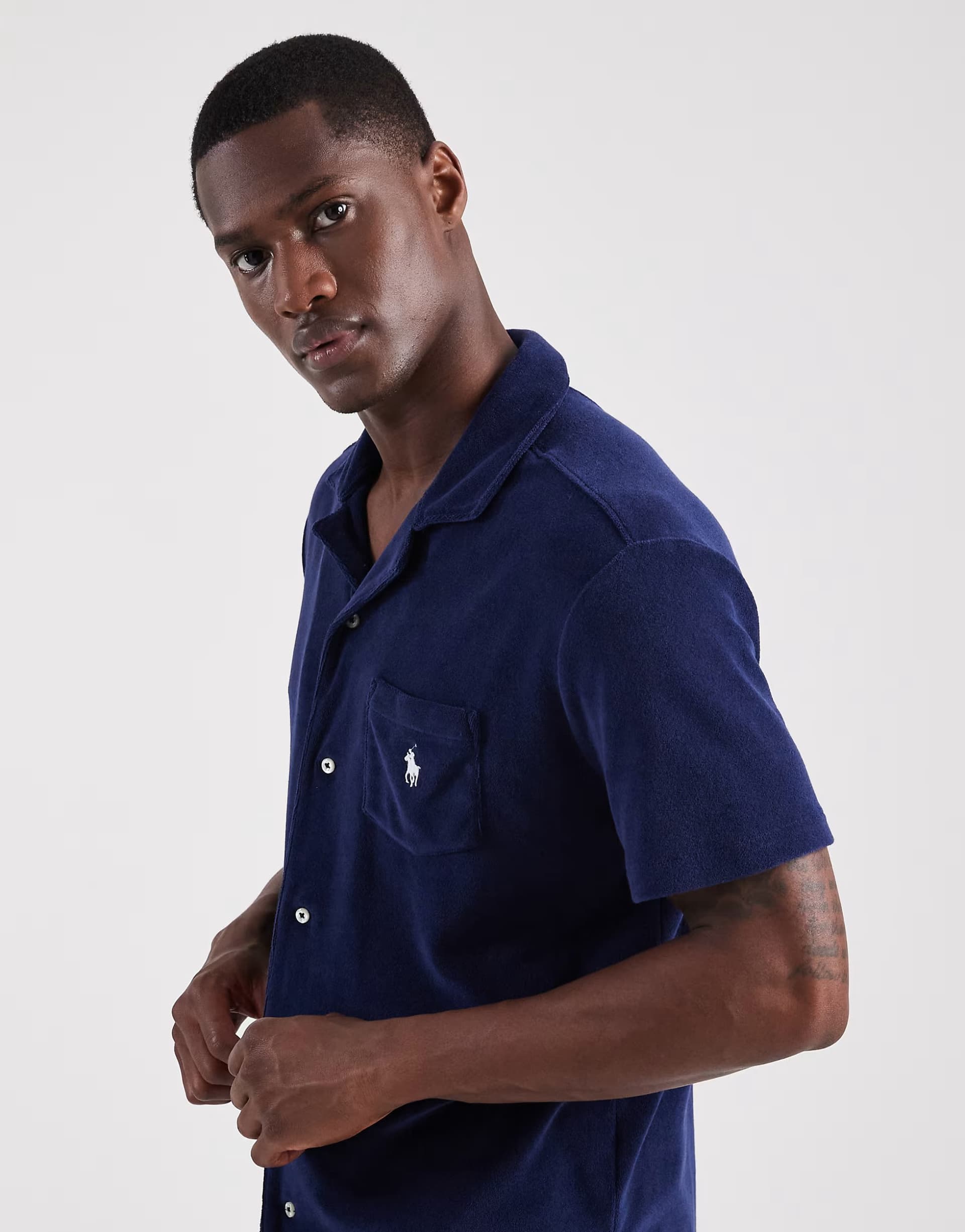 ASOS Polo Ralph Lauren icon logo co-ord terry cloth short sleeve shirt in navy