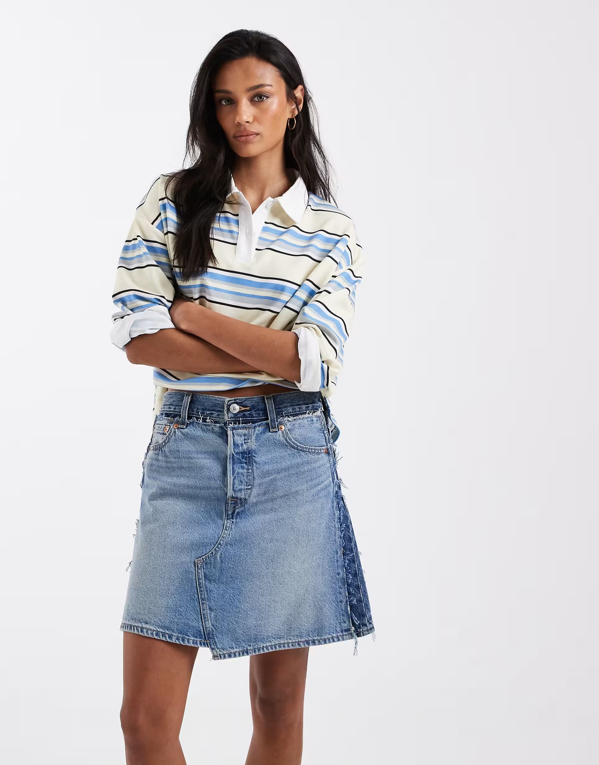 ASOS Levi's deconstructed edge denim mini skirt in light wash blue