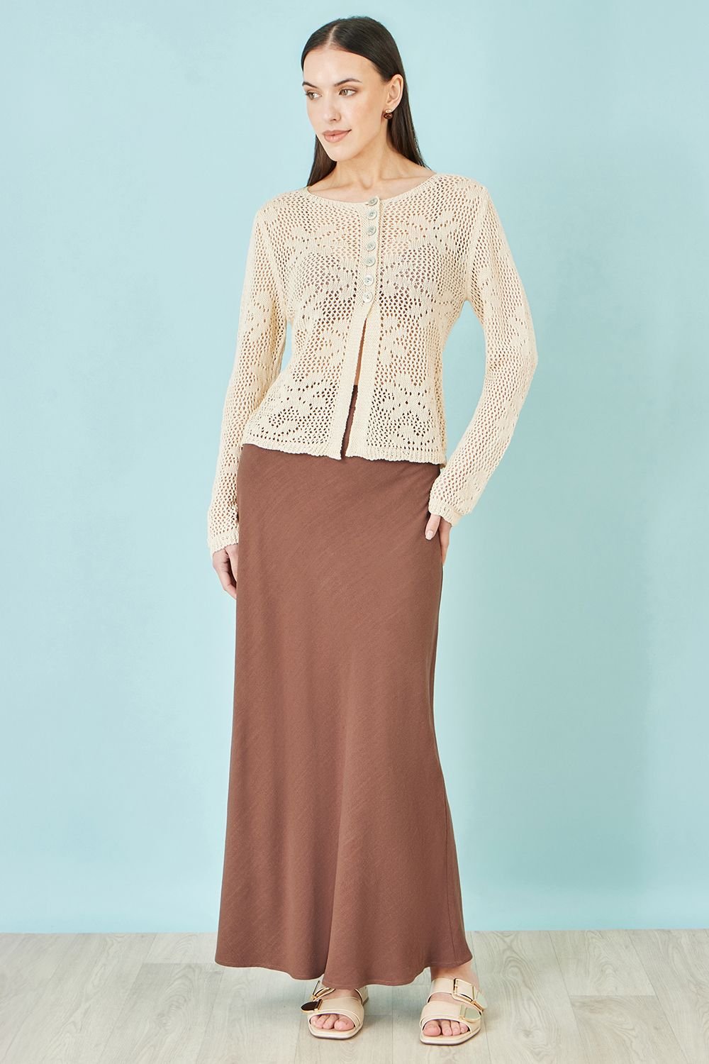 Yumi Yumi Women's Brown Viscose Maxi Skirt - 2