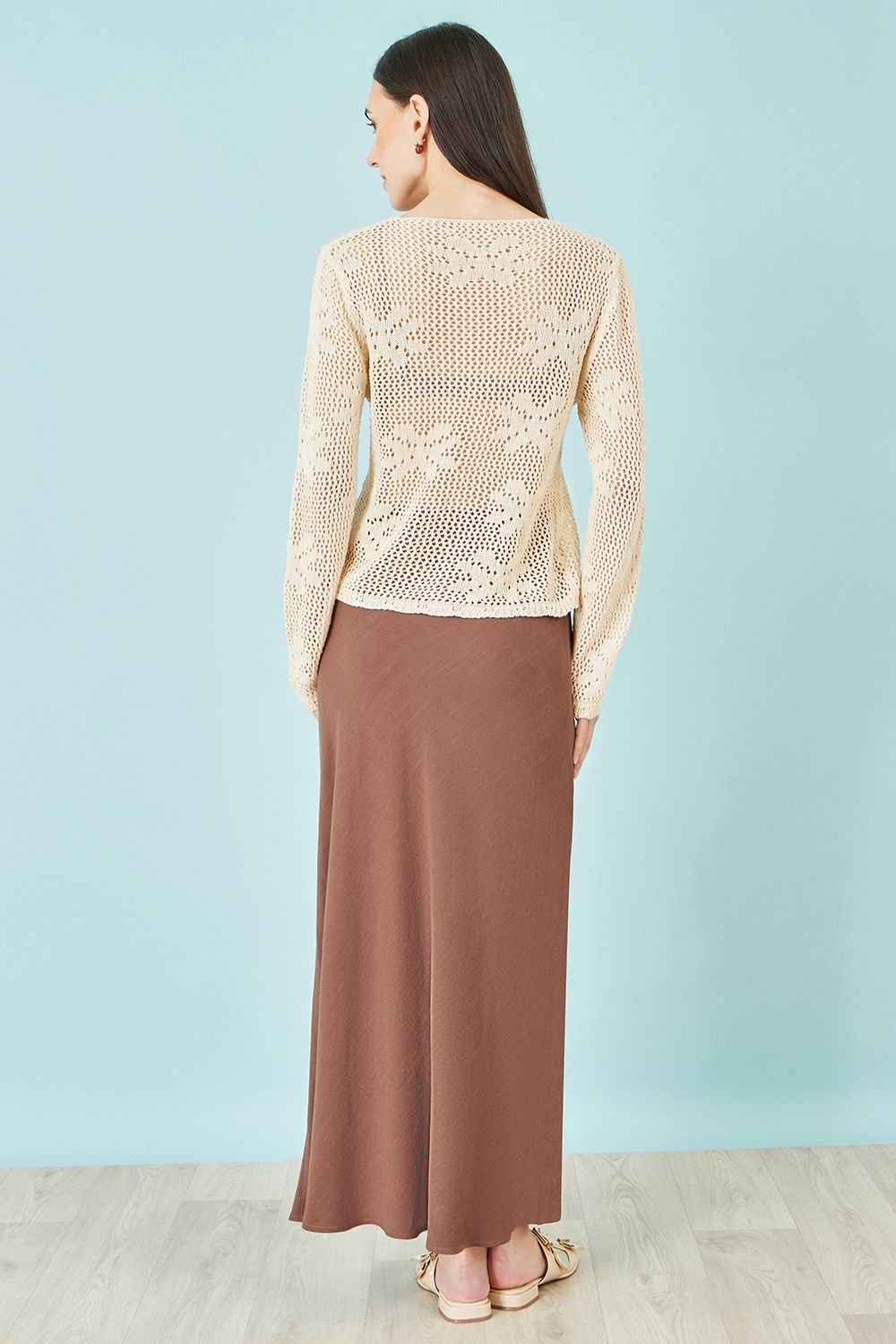 Yumi Yumi Women's Brown Viscose Maxi Skirt - 3