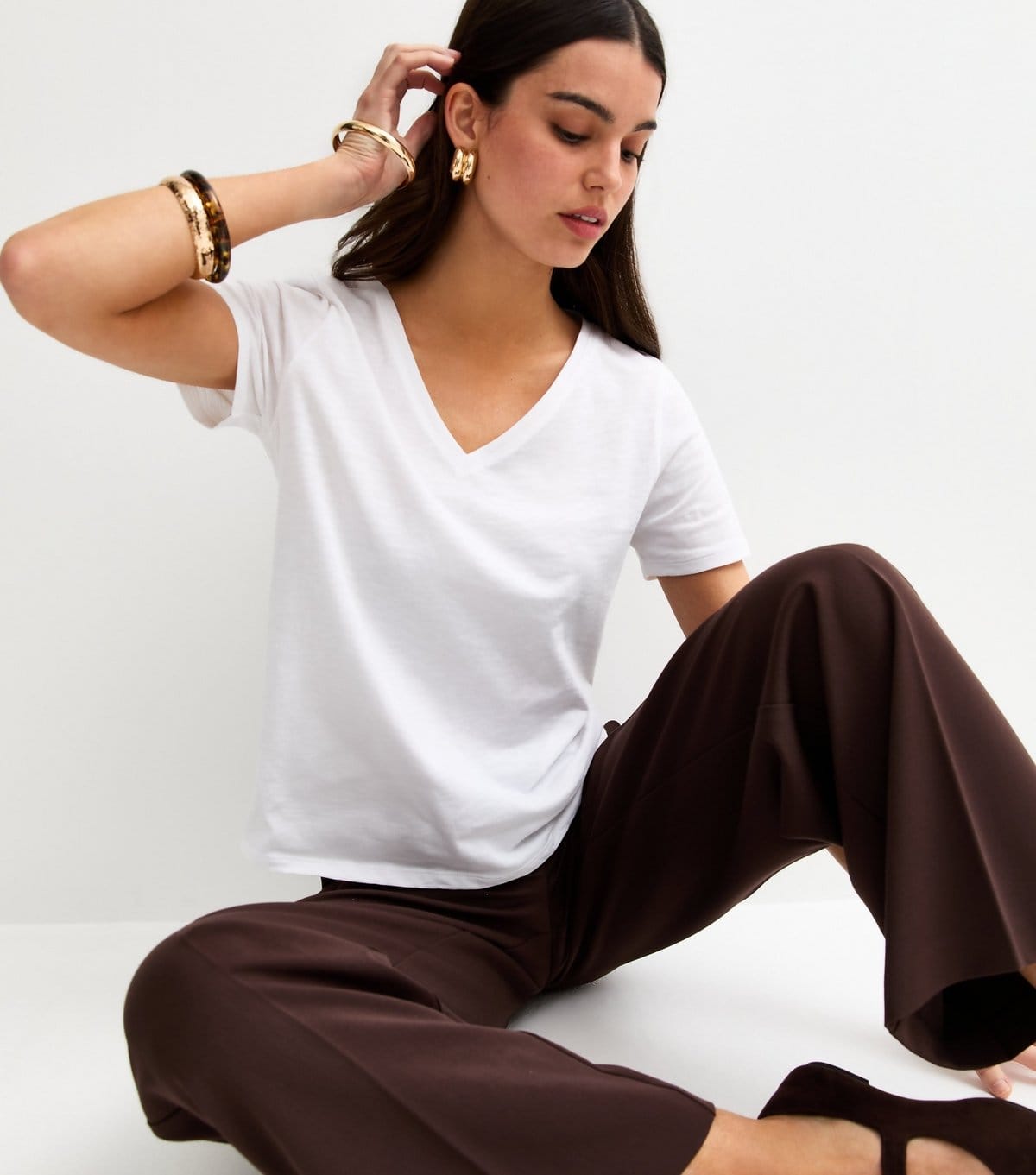New Look White Cotton V-Neck T-Shirt