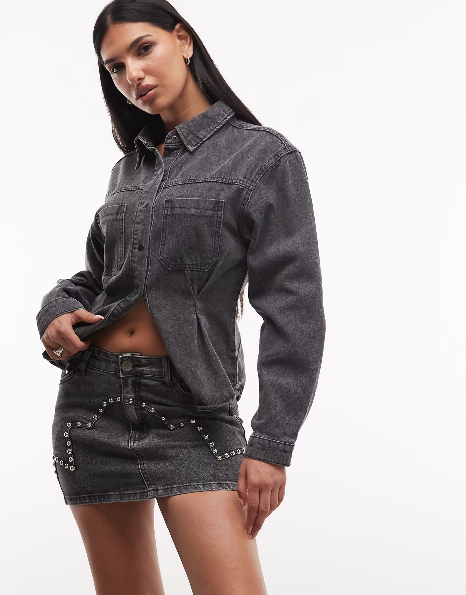 ASOS Black Stud Detail Denim Mini Skirt