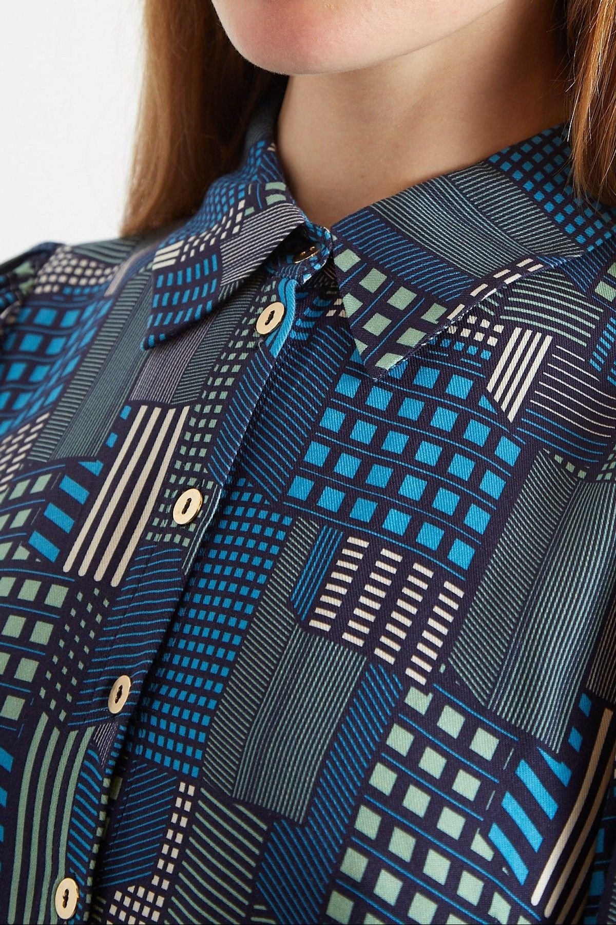 Louche Louche Women's Melly Geo City Print Mini Shirt Dress in Blue - 3