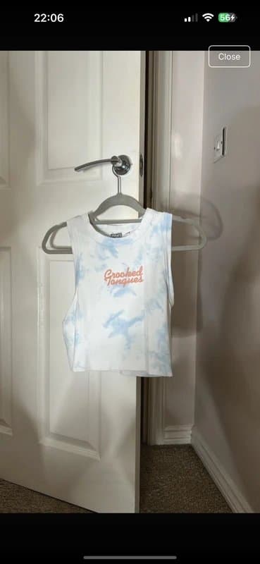 ASOS Asos crooked tongues tie die white and blue crop top