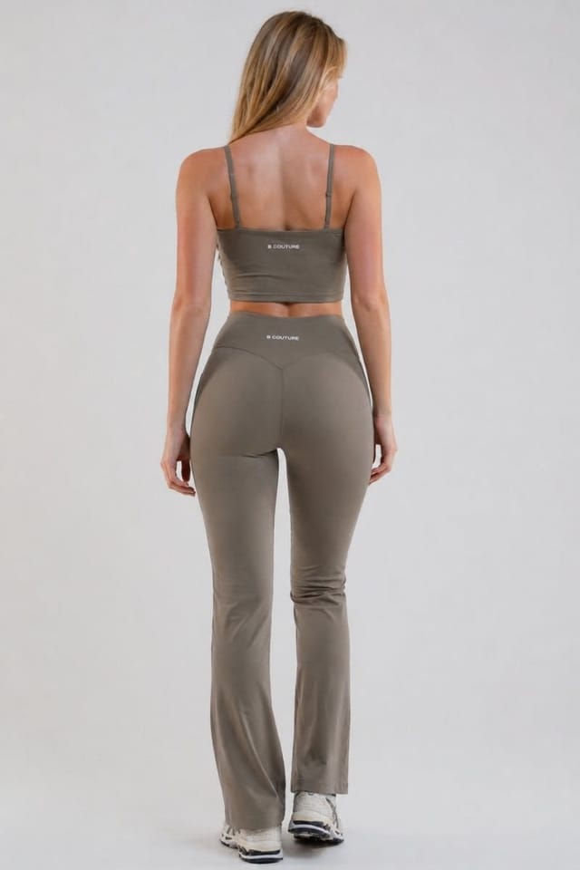BCouture BCouture Women's Flared Leggings & Cropped Tank Top Set in Olive - 2