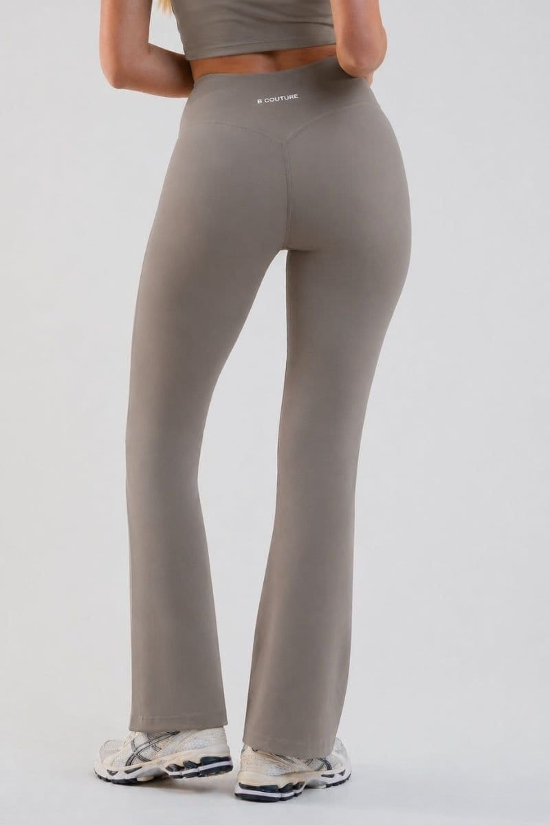BCouture BCouture Women's Flared Leggings & Cropped Tank Top Set in Olive - 4