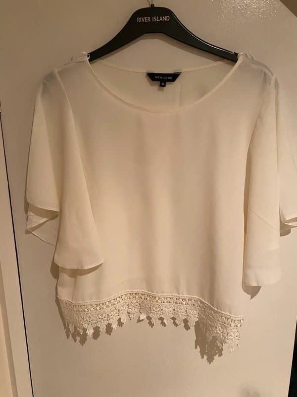 New Look New Look White Blouse with Lace Hem – Size UK 10