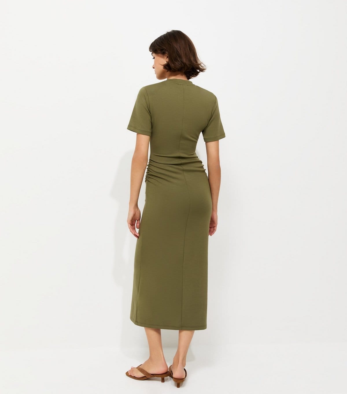 New Look Women's Dark Khaki Ruched Side Short Sleeve Midi Dress New Look - 4