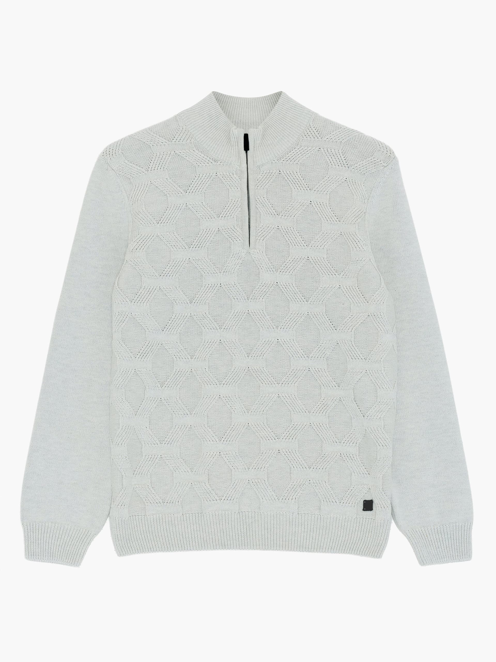 French Connection Ecru Diamond Cable Knit Half Zip Jumper Ecru Melange