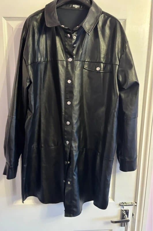 Missguided Plus Missguided plunge jacket dress coat pvc leather look 18 same day post