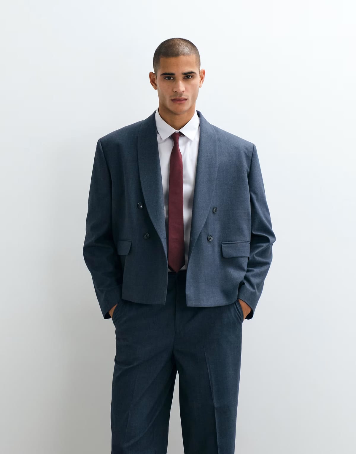ASOS ASOS DESIGN double breasted boxy shawl wrap suit jacket in blue herringbone - 1