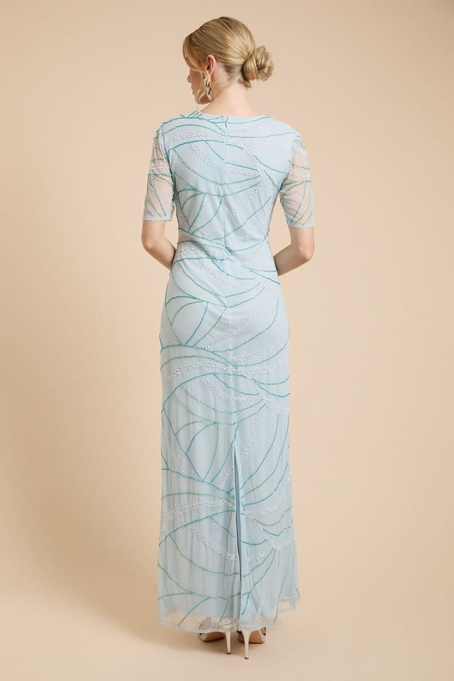 Oasis Oasis Women's Linear Embellished Angel Sleeve Maxi Dress in Blue - 3