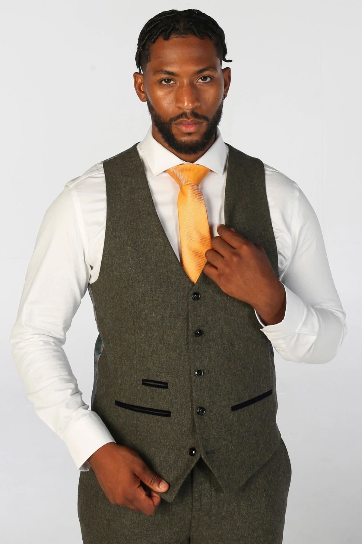 Paul Andrew Paul Andrew Olive Wool Blend Waistcoat