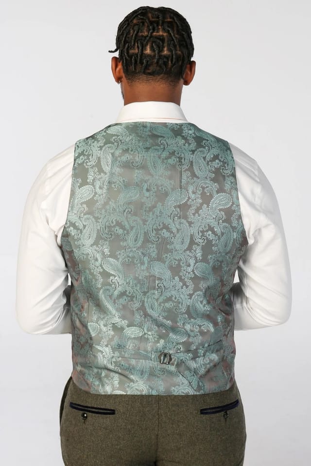 Paul Andrew Paul Andrew Men's Wool Blend Waistcoat Tweed Tailored Fit Vest in Olive - 2