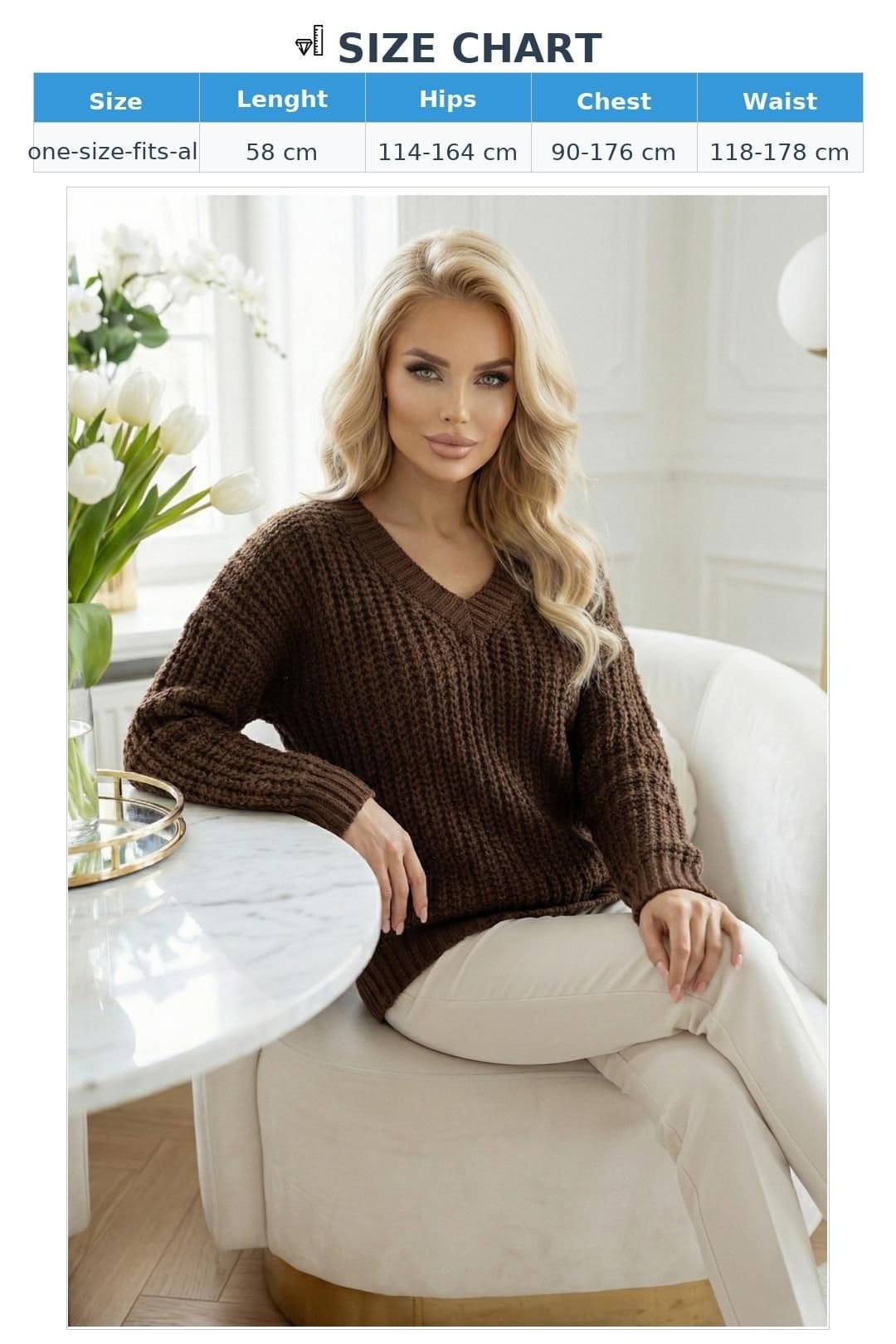 Love Lace Love Lace Women's Basic V Neck Sweater in Chocolate Brown - 4
