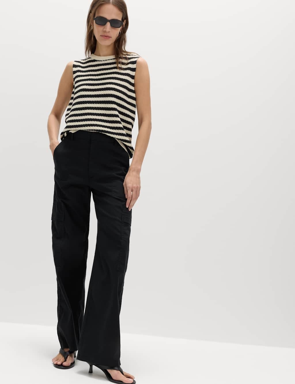 Marks & Spencer M&S Lyocell Rich Cargo Wide Leg Trousers Black