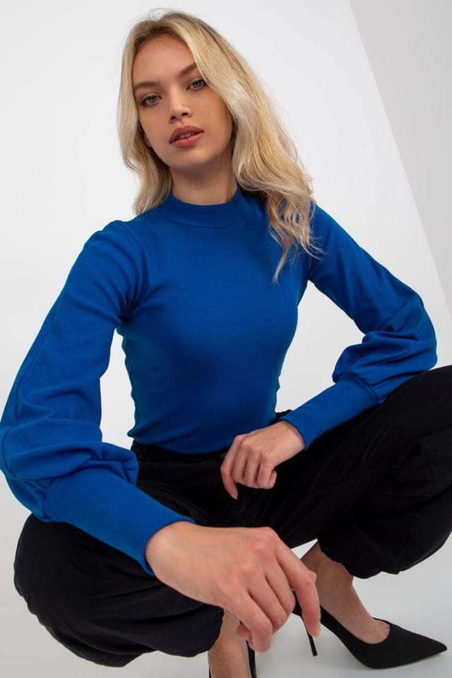 Love Lace Love Lace Women's Ribbed Long Sleeve Blouse With Wide Cuffs Style 174730 in Blue - 2
