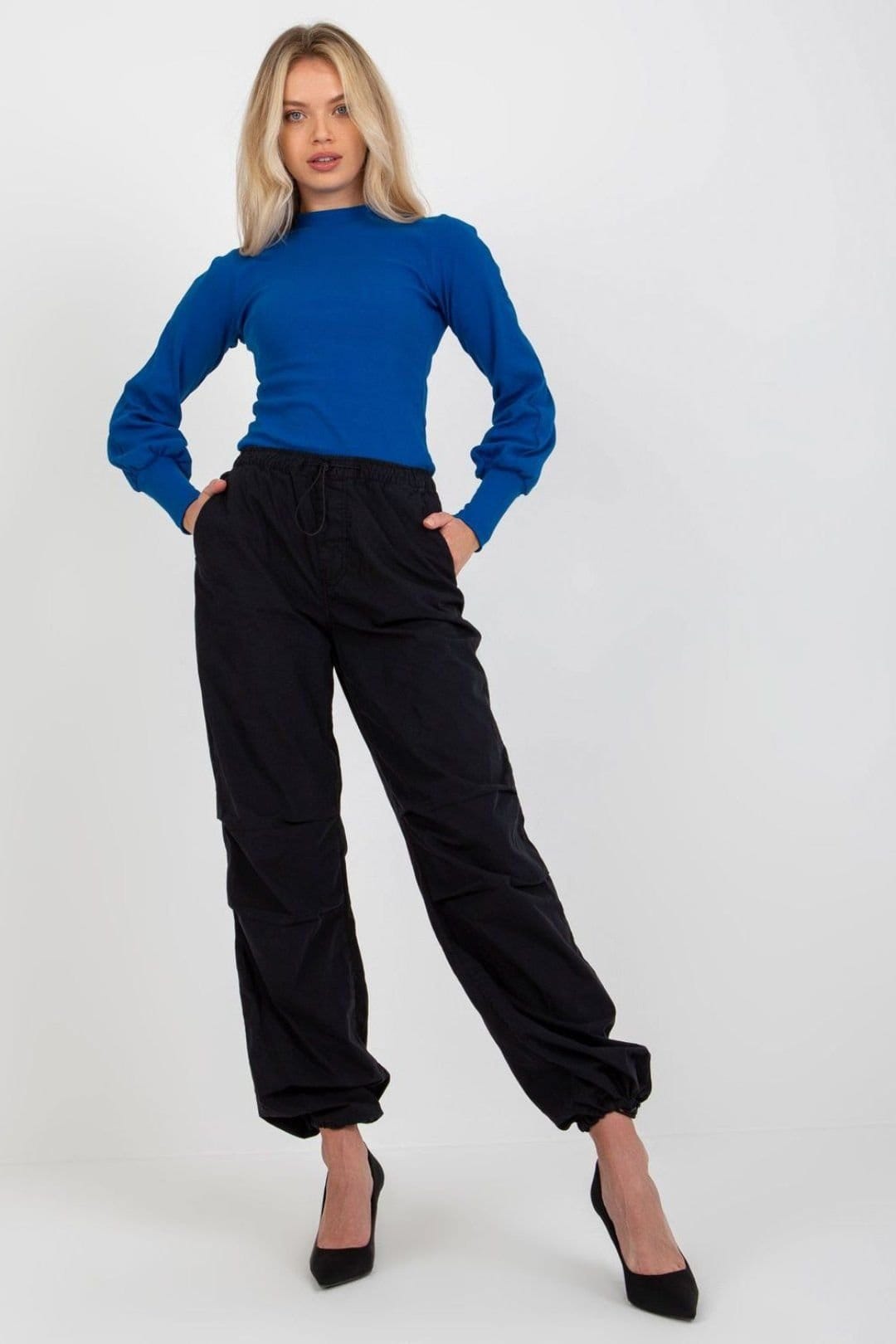 Love Lace Love Lace Women's Ribbed Long Sleeve Blouse With Wide Cuffs Style 174730 in Blue - 4