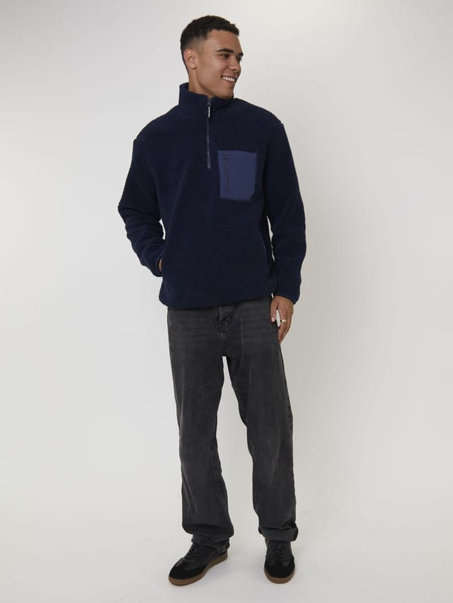 South Beach South Beach Men's Fleece Borg 1/4 Zip Jacket in Navy - 2