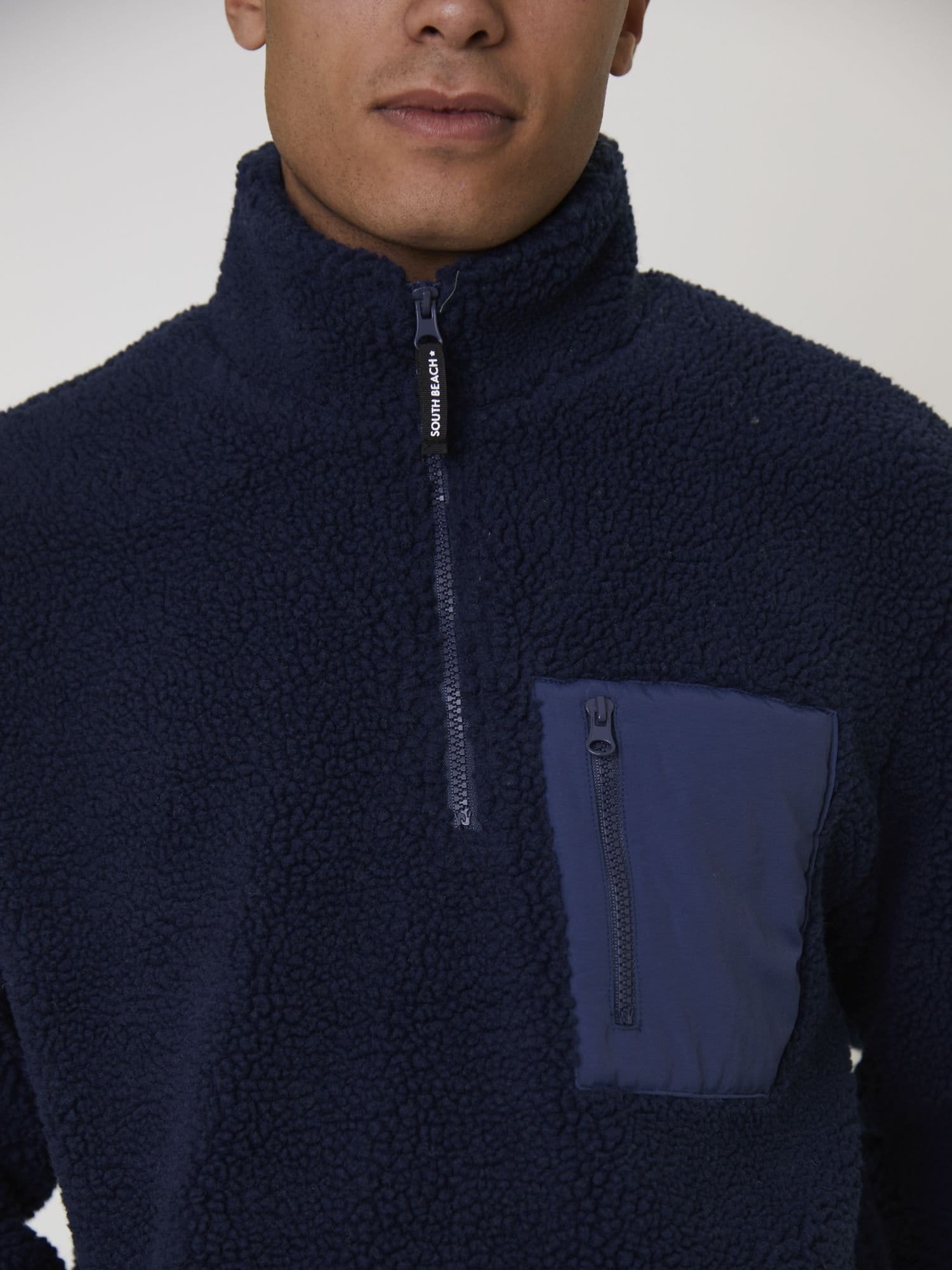 South Beach South Beach Men's Fleece Borg 1/4 Zip Jacket in Navy - 4