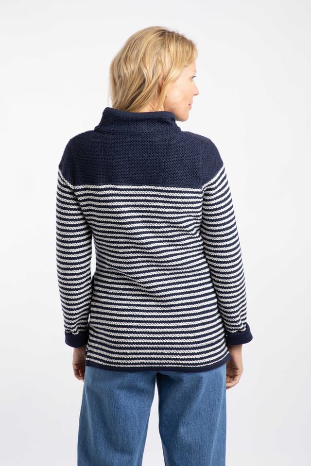 Weird Fish Weird Fish Women's Ember 1/4 Zip Striped Macaroni Sweatshirt Gold Edition in Navy - 3