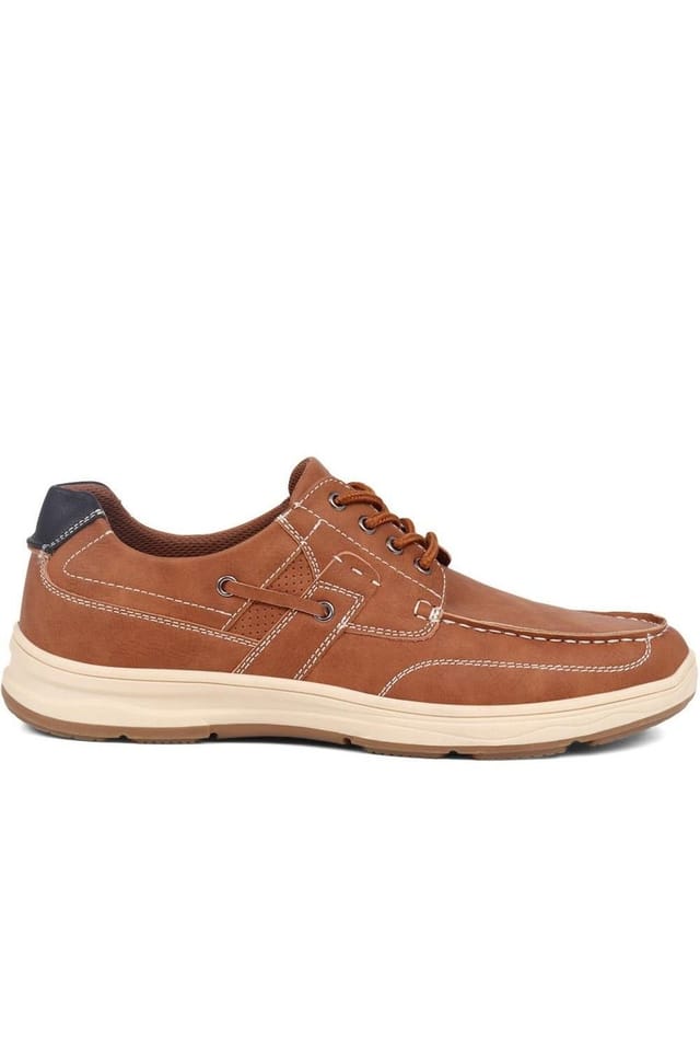 Pavers Pavers Men's Wide Fit Casual Lace Up Shoes in Tan - 2