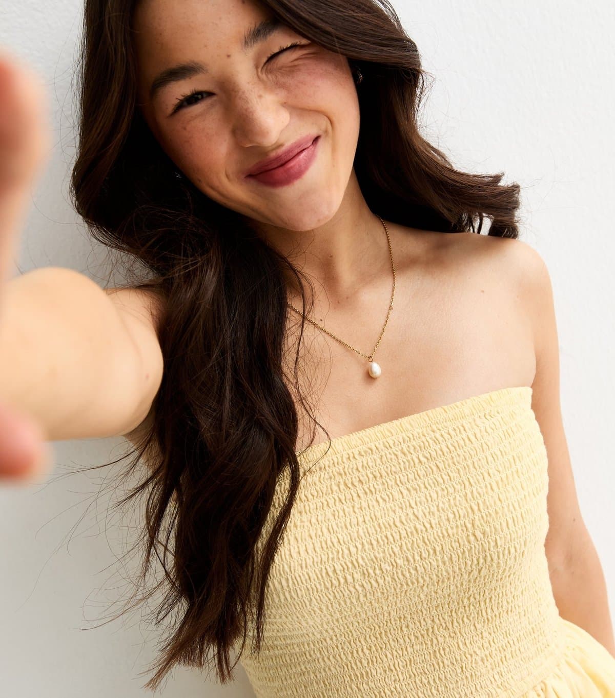 New Look Girls' Light Yellow Shirred Broderie Anglaise Rara Dress New Look