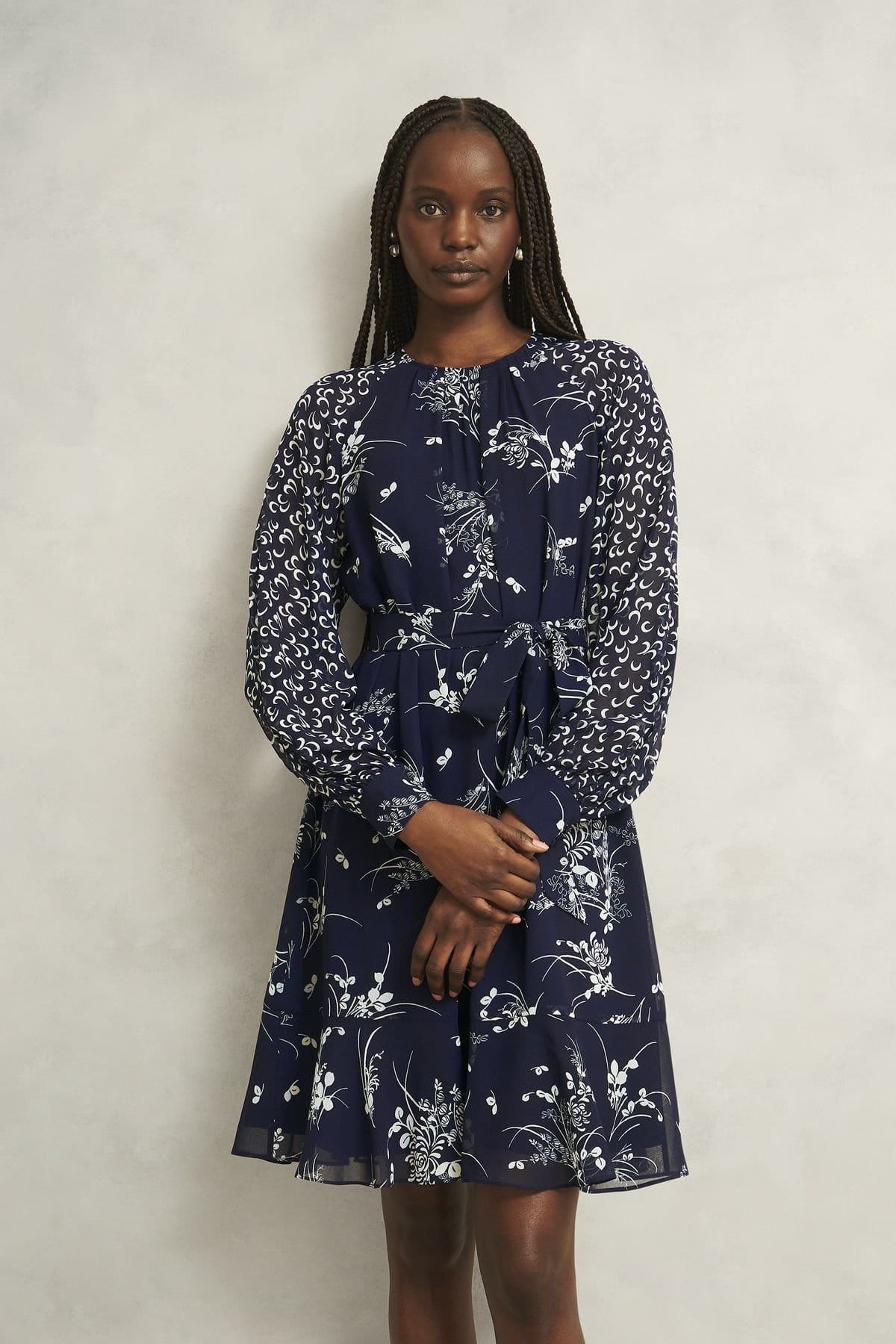 Hobbs London Dark Navy Floral A-Line Dress