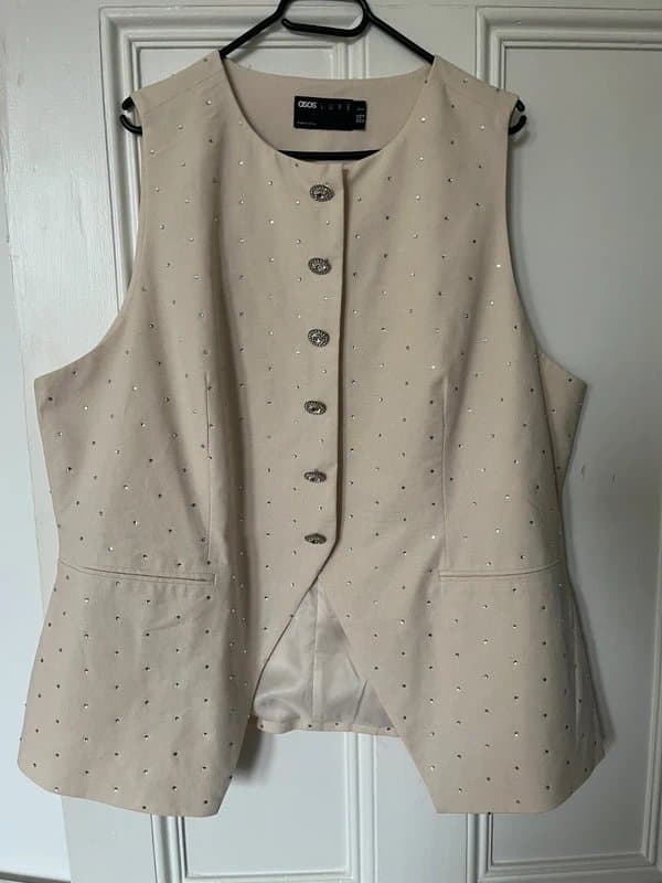 ASOS ASOS Luxe Curve hotfix emebllished linen waistcoat